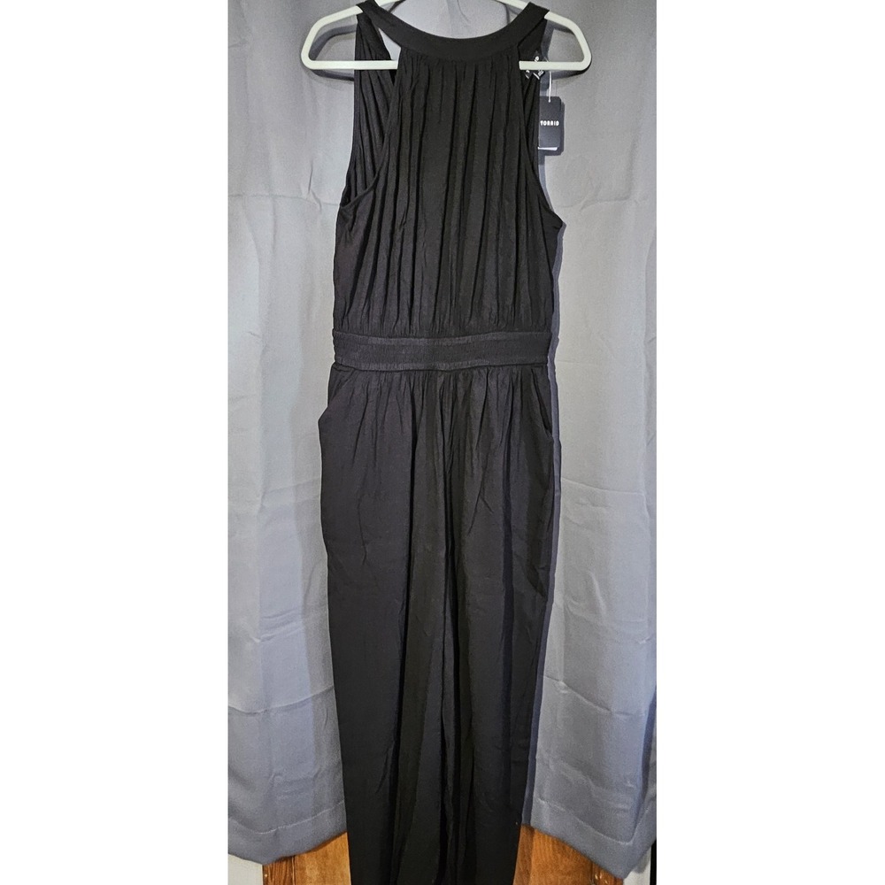 Torrid High Neck Jumpsuit Womens 1X Deep Black Wide Leg Tie Back NWT 43620476